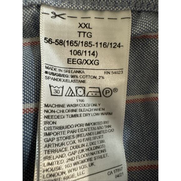 Gap Mens XXL Stretch Poplin Shirt Lived In With Untucked Fit Stretch Blue Stripe - Picture 6 of 6